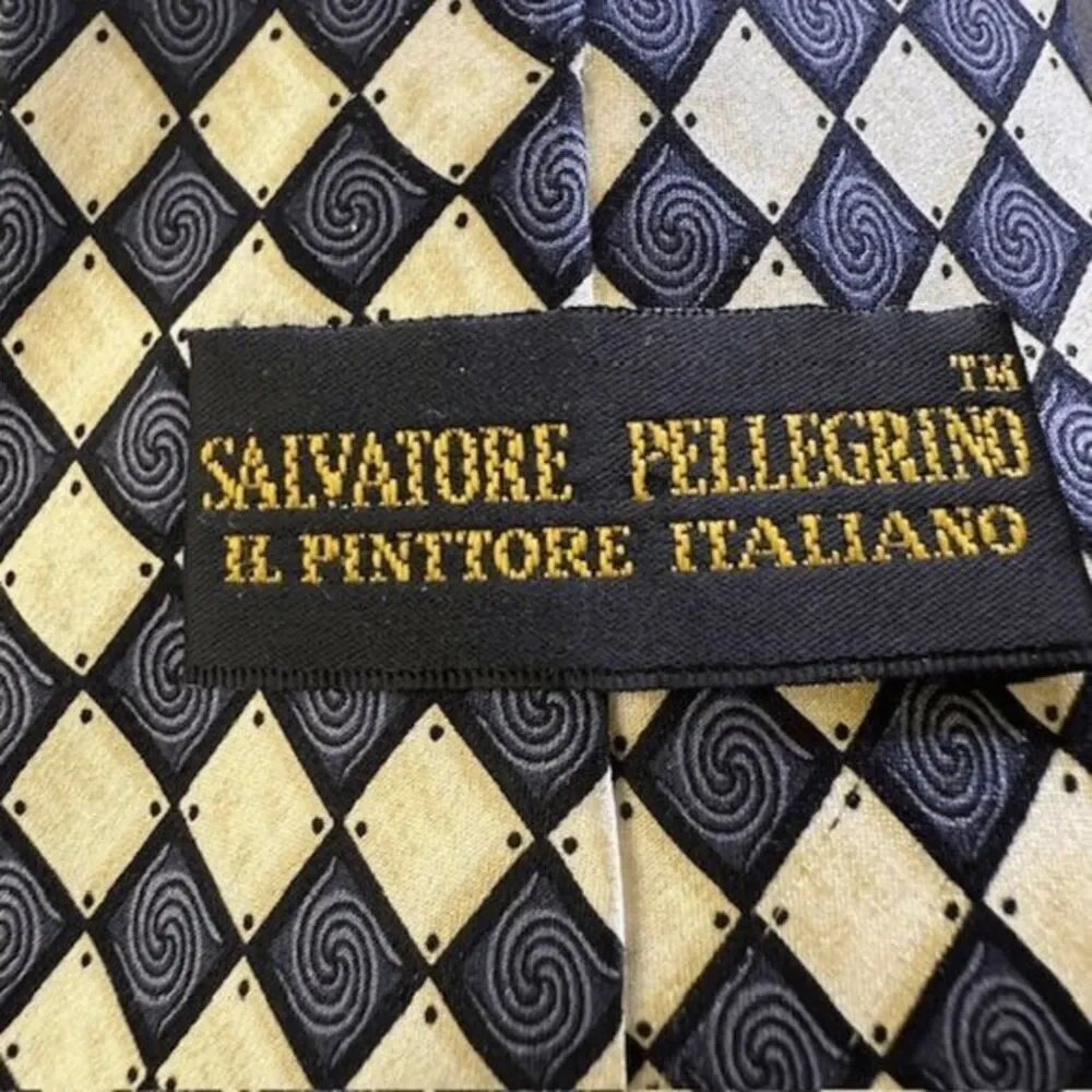 Salvatore Pellegrino Men's Diamond Spiral Silk Neck‎ Tie Black Cream